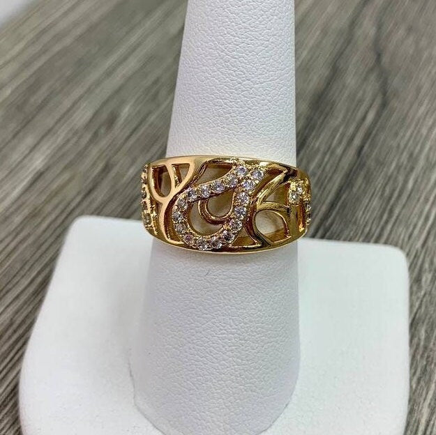 18k Gold Filled Arabesques Ring With Details In Cubic Zirconia Dome Wholesale Jewelry Supplies