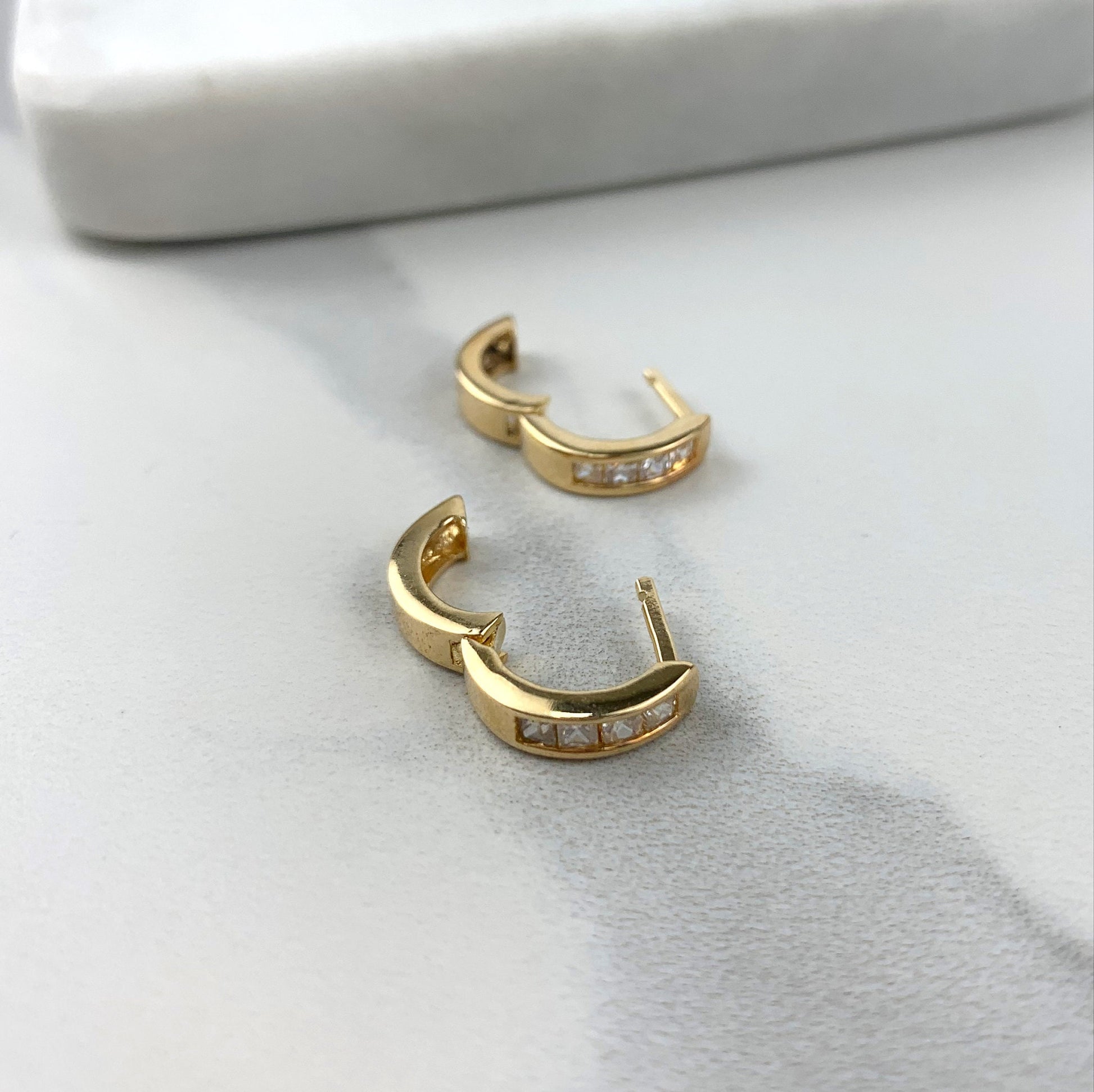 18k Gold Filled, Cubic Zirconia, Tiny Lever back Huggie Earrings, Wholesale Jewelry Supplies
