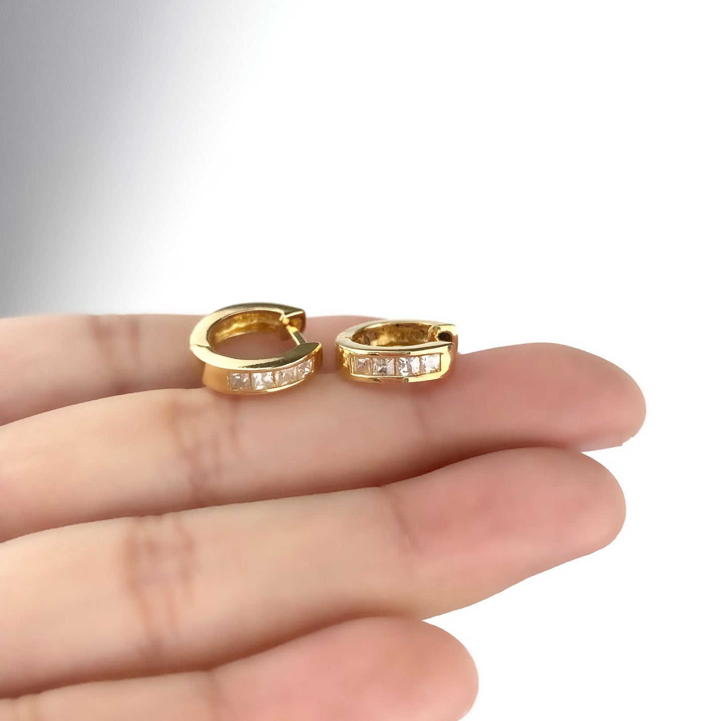 18k Gold Filled, Cubic Zirconia, Tiny Lever back Huggie Earrings, Wholesale Jewelry Supplies