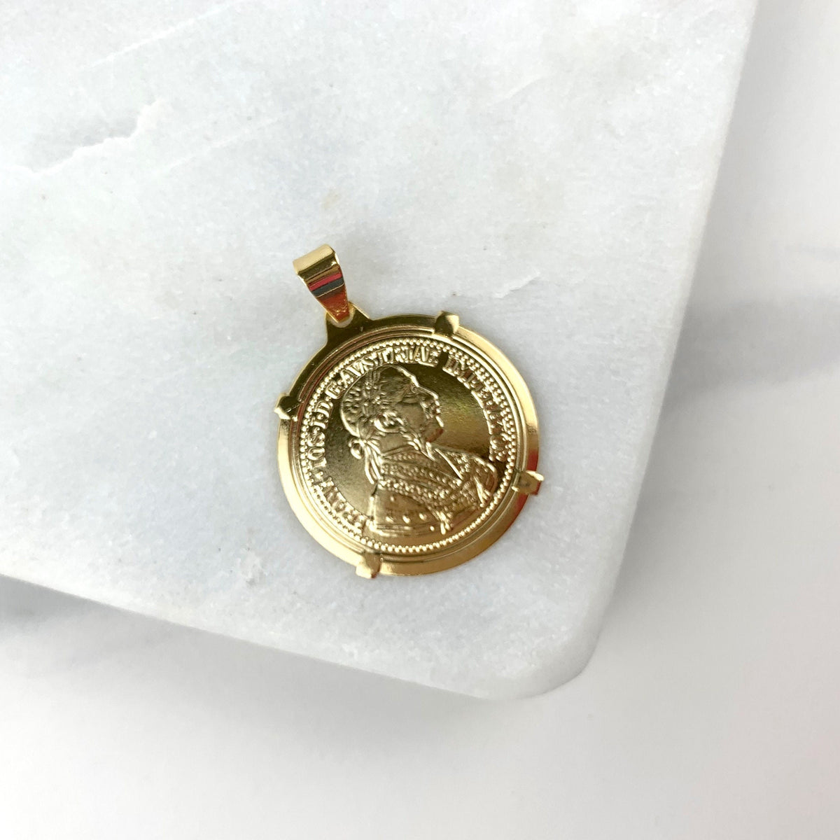 18k Gold Filled, Franc Joseph Emperor Austria Hungary, 1915 Token Antique Medal, Charm Pendant, Wholesale Jewelry Making Supplies