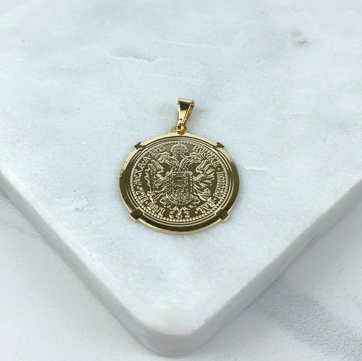 18k Gold Filled, Franc Joseph Emperor Austria Hungary, 1915 Token Antique Medal, Charm Pendant, Wholesale Jewelry Making Supplies