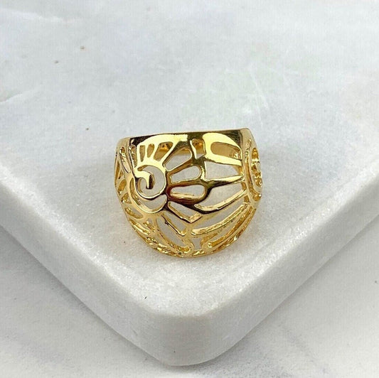 18k Gold Filled Hollow Dome Sunflower Design Ring Wholesale Jewelry Making Supplies