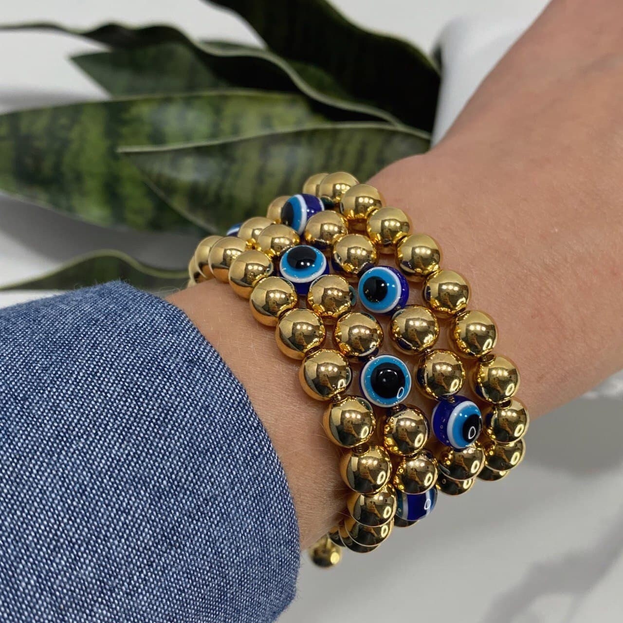 Adjustable 18k Gold Filled Bead Evil Eye Bracelet Featuring Slide Clasp And Glass Blue Evil Eye Ball Wholesale Jewelry Making Supplies