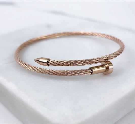 Rose Gold Filled Twisted Cable Nail Bangle Adjustable Bracelet, Rose Gold, Wholesale Jewelry Supplies