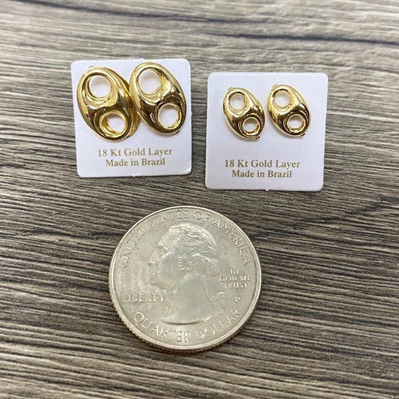 18k Gold Filled 3mm or 4mm Mariner Anchor, Chunky Link Mariner, Stud Earrings, Wholesale Jewelry Making Supplies