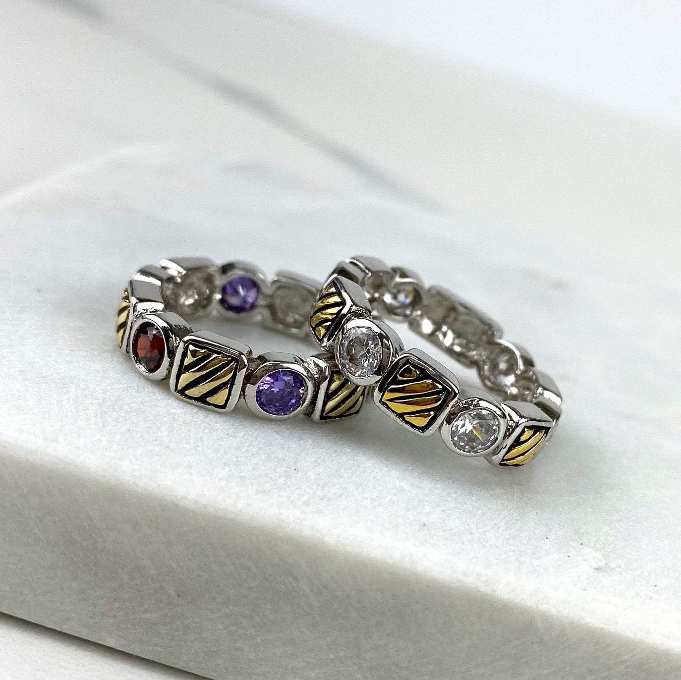 Vintage Aged Rhodium Filled Fancy Rings Featuring Designed Pattern Gold and Cubic Zirconia For Wholesale and Jewelry Supplies