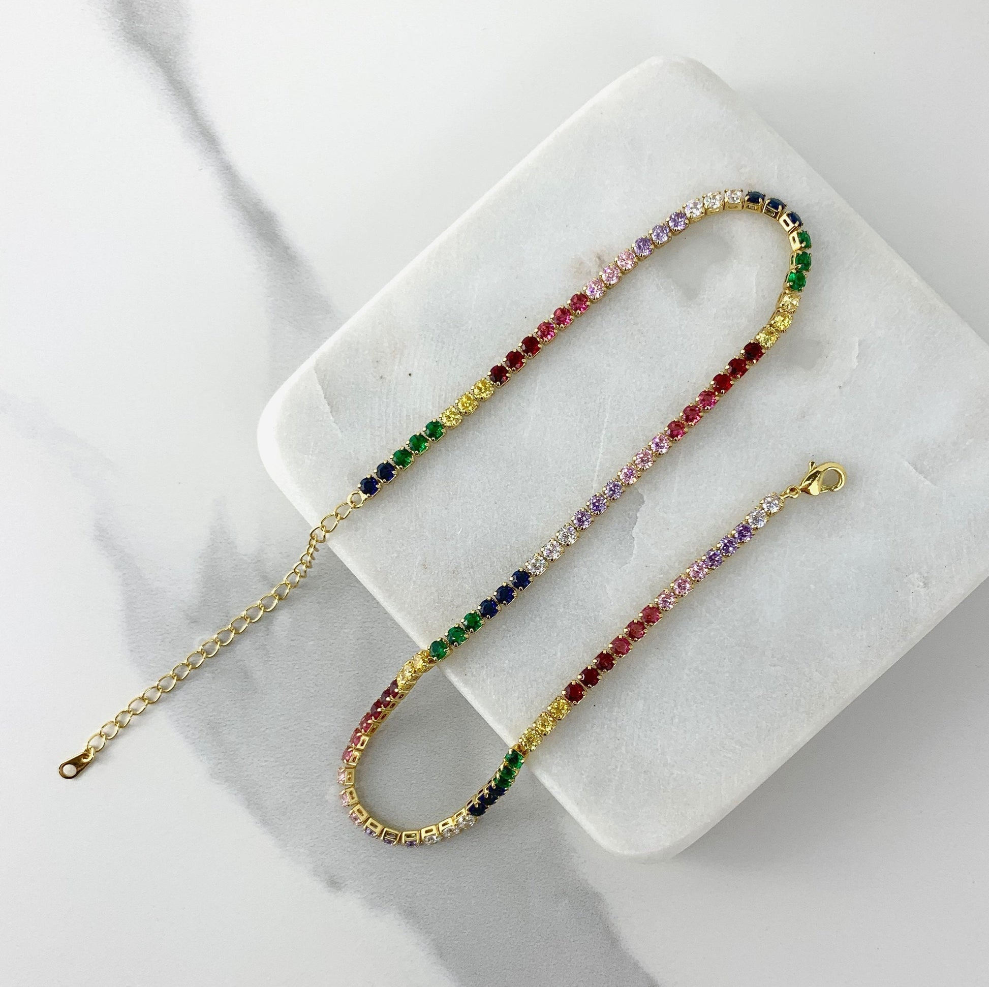 18k Gold Filled Fancy Rainbow Choker Featuring High Quality Colorful Cubic Zirconia For Wholesale and Jewelry Supplies