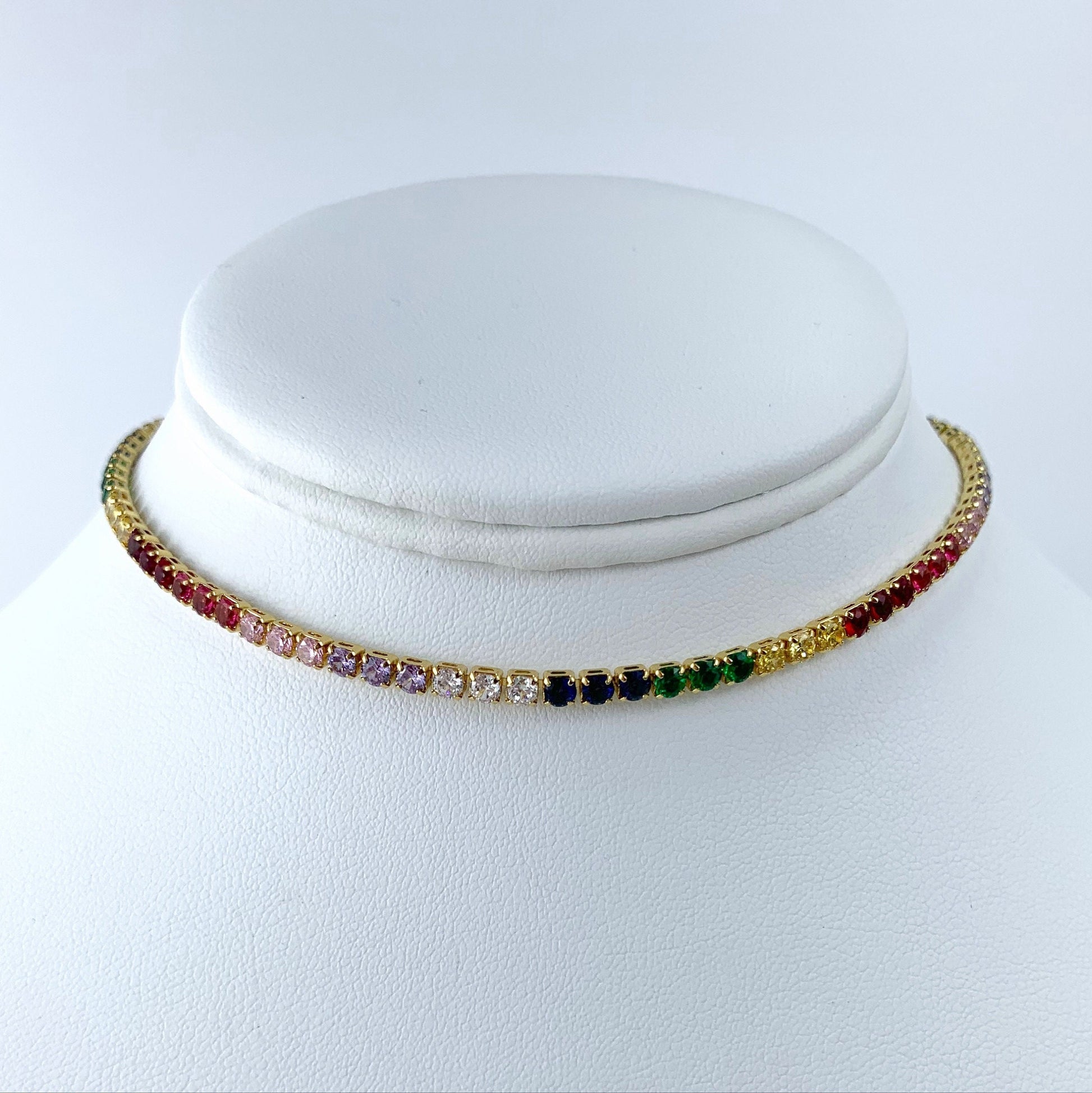 18k Gold Filled Fancy Rainbow Choker Featuring High Quality Colorful Cubic Zirconia For Wholesale and Jewelry Supplies