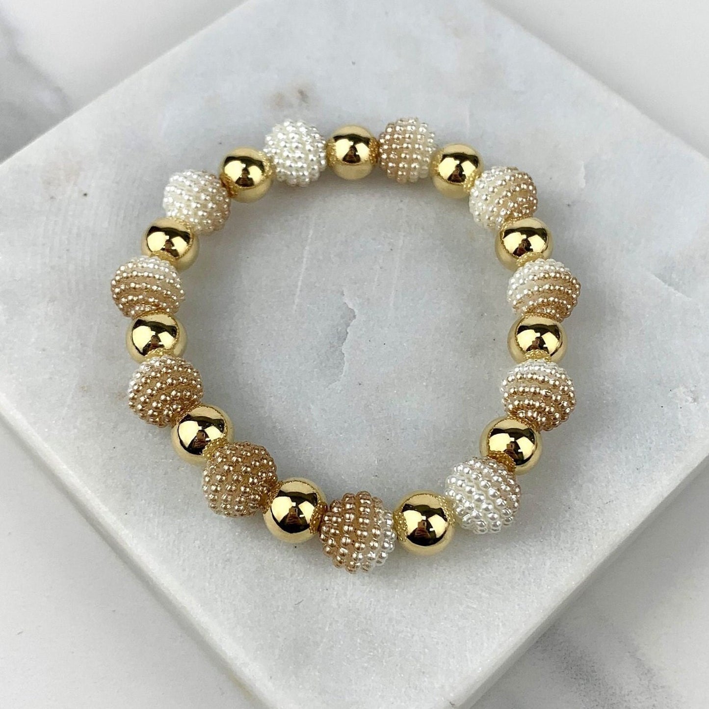 18k Gold Filled Beads and Acrylic Texturized Pearl  Beaded Bracelet Wholesale Jewelry Making Supplies