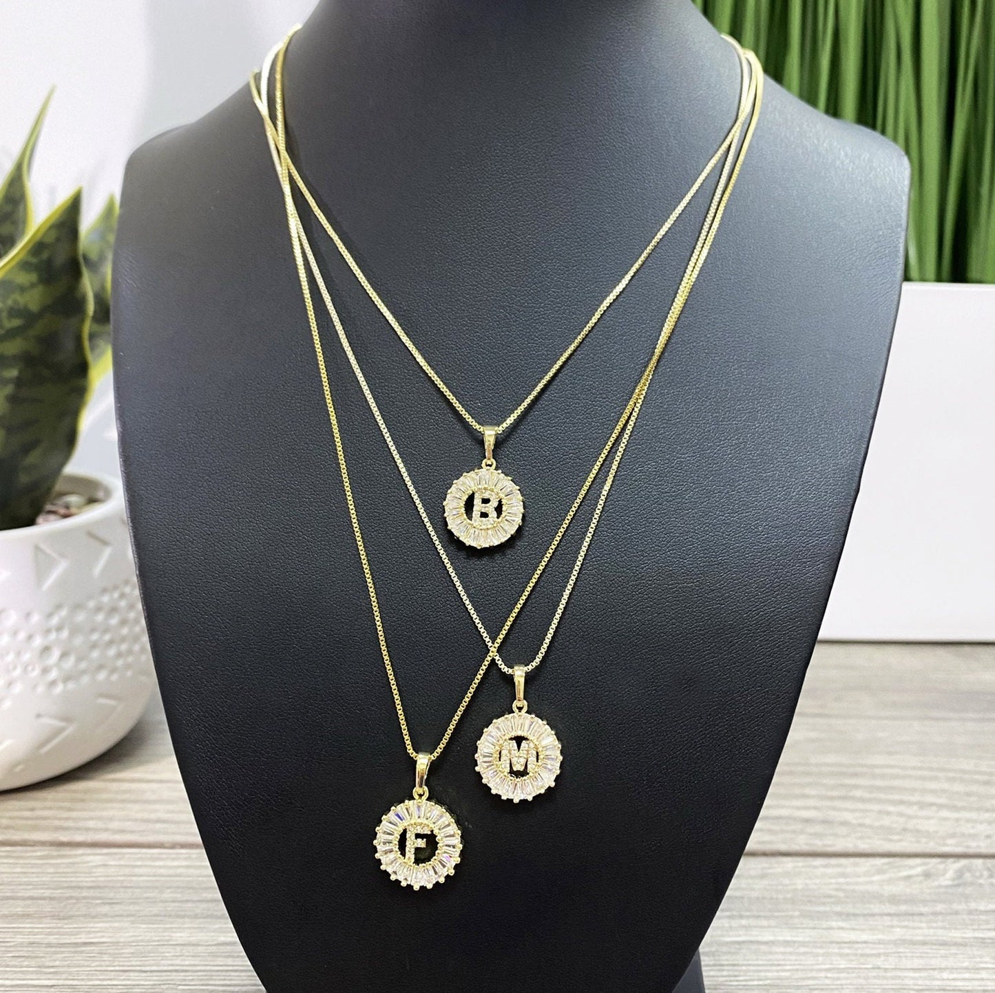 18k Gold Filled Fancy Medium Initials Featuring Baguette Cubic Zirconia Pendant In A Box Chain Necklace  Wholesale Jewelry Supplies - Silver