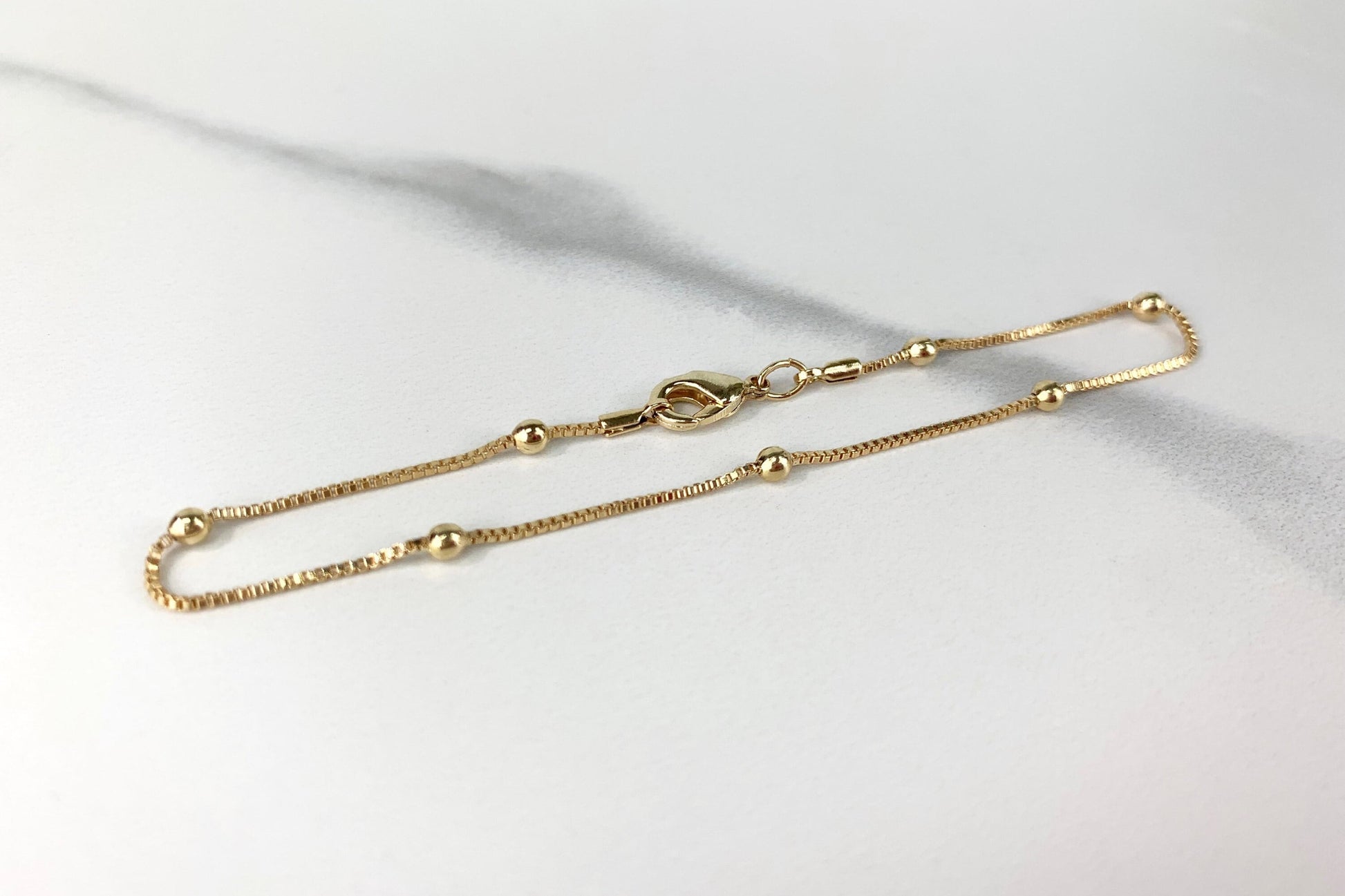 18k Gold Filled 1mm Bead Chain Satellite Chain Bracelet For Wholesale and Jewelry Supplies, Making Supplies