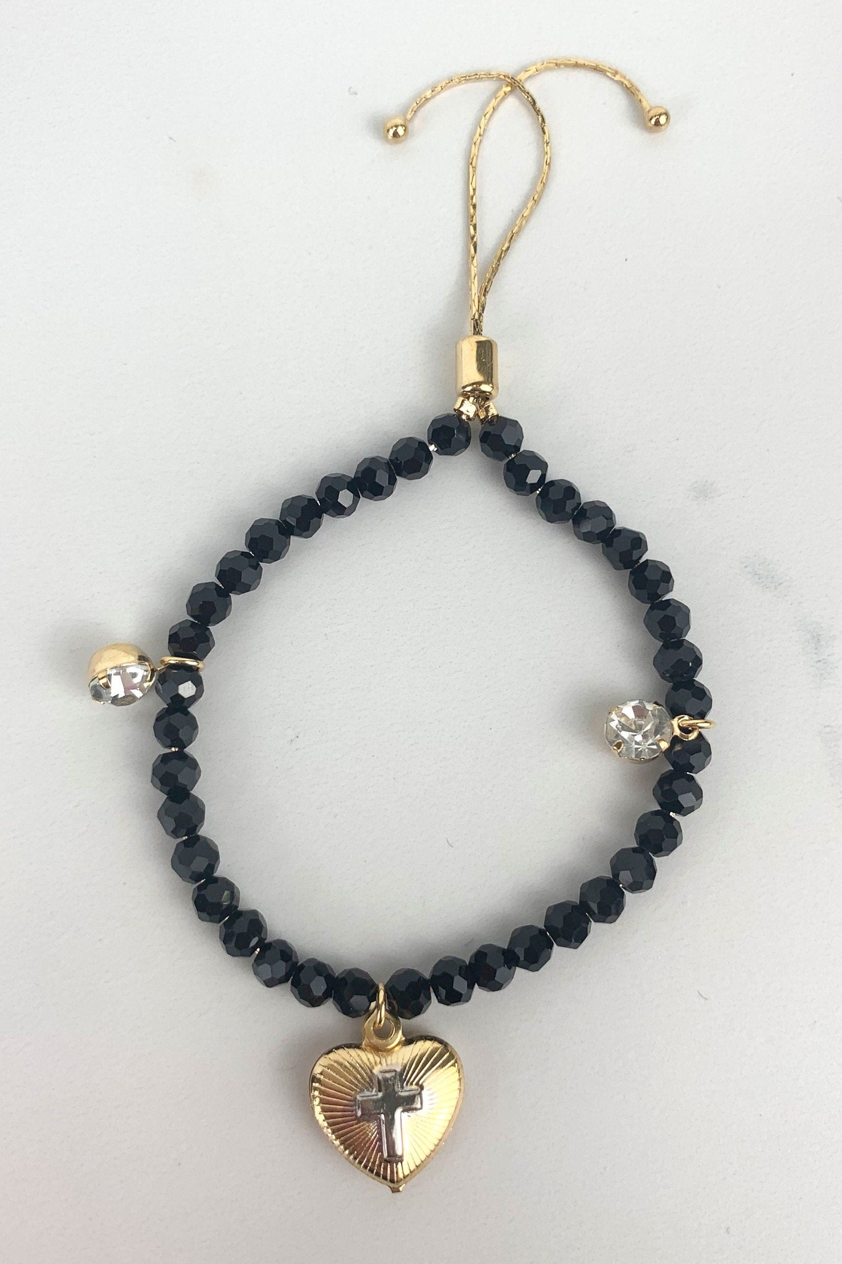 18k Gold Filled 1mm Snake Chain, Black Beads Adjustable Bracelet with Elephants, Cross or Dove Charms Wholesale Jewelry Supplies