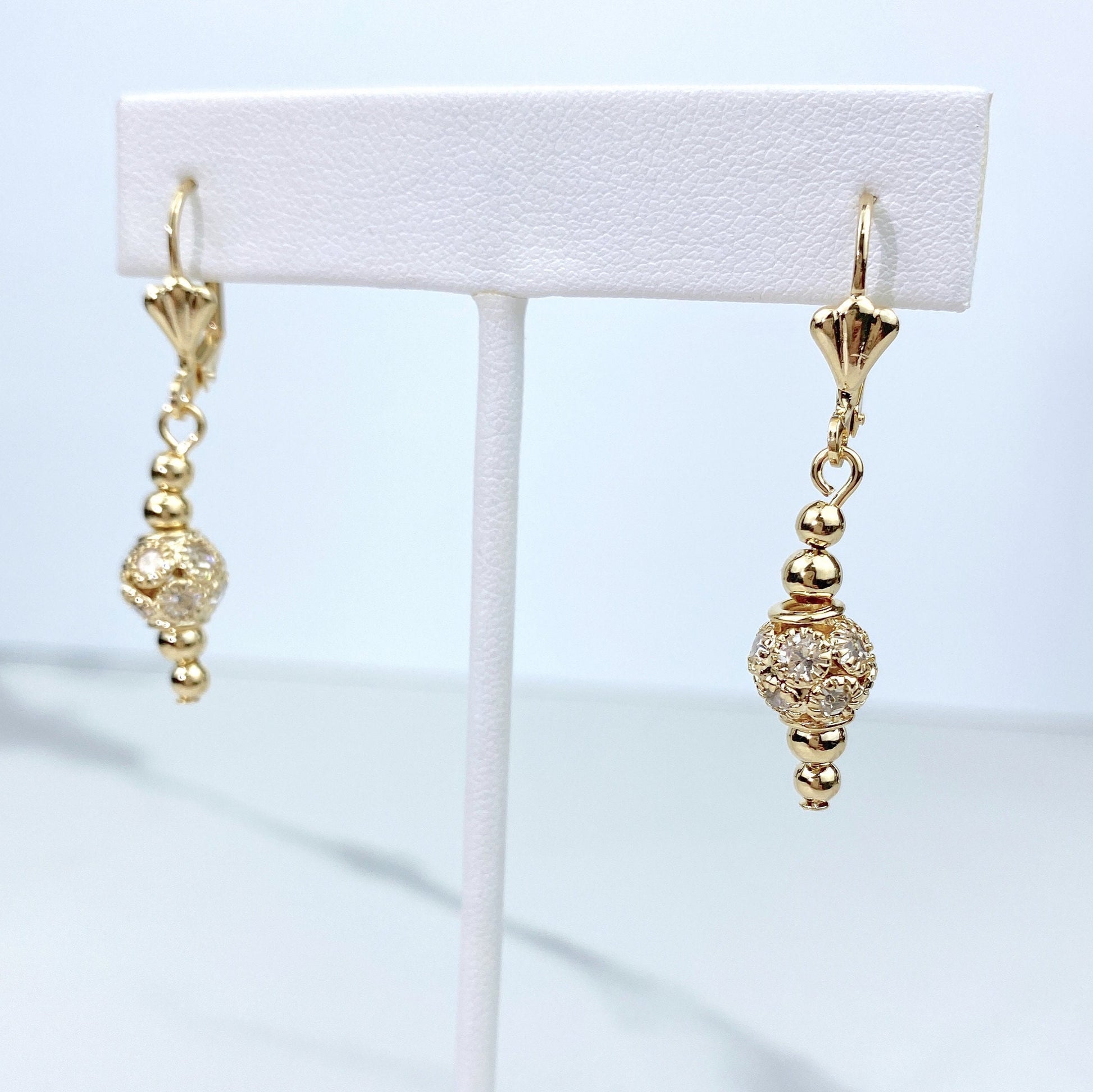 18k Gold Filled Cubic Zirconia Ball Dangle Lever Back Earrings , Wholesale Jewelry Making Supplies