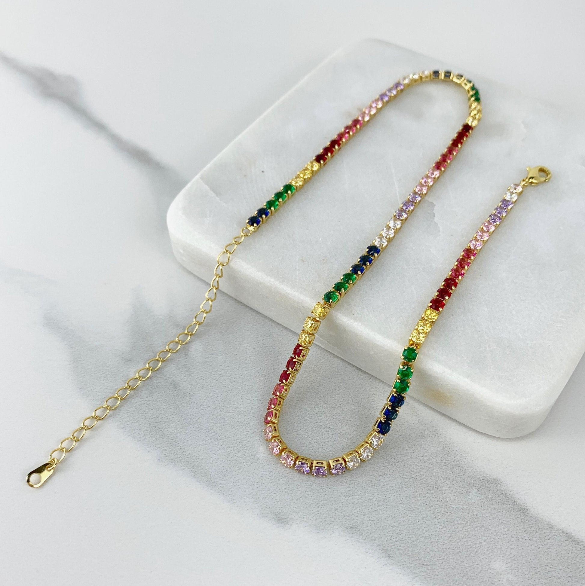 18k Gold Filled Fancy Rainbow Choker Featuring High Quality Colorful Cubic Zirconia For Wholesale and Jewelry Supplies