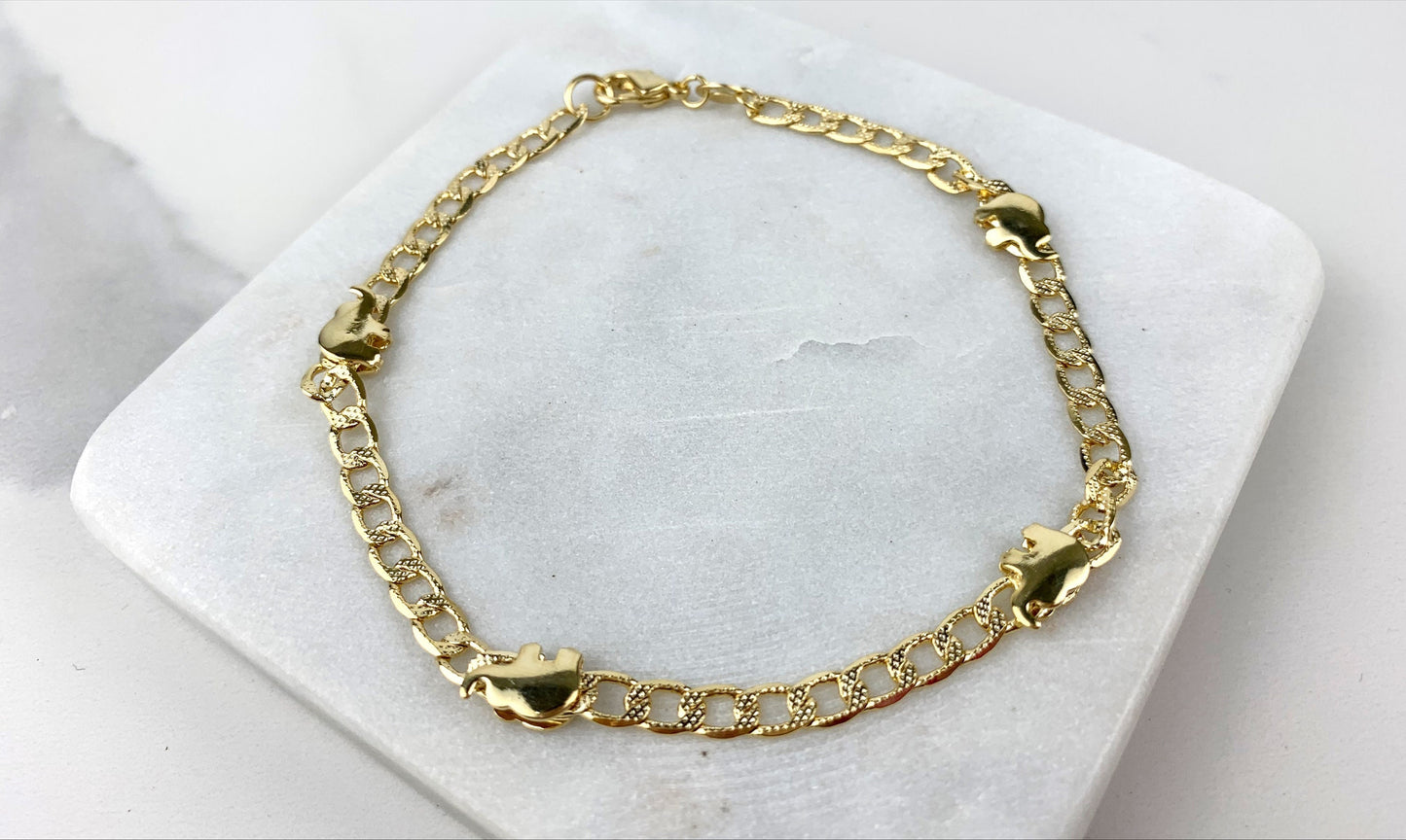 18k Gold Filled 5mm Curb Link Chain with Linked Elephants Anklet, Protection & Lucky, Wholesale Jewelry Making Supplies