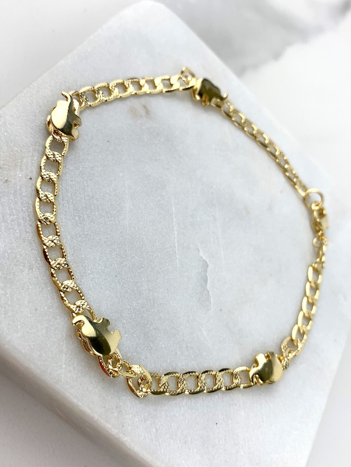 18k Gold Filled 5mm Curb Link Chain with Linked Elephants Anklet, Protection & Lucky, Wholesale Jewelry Making Supplies