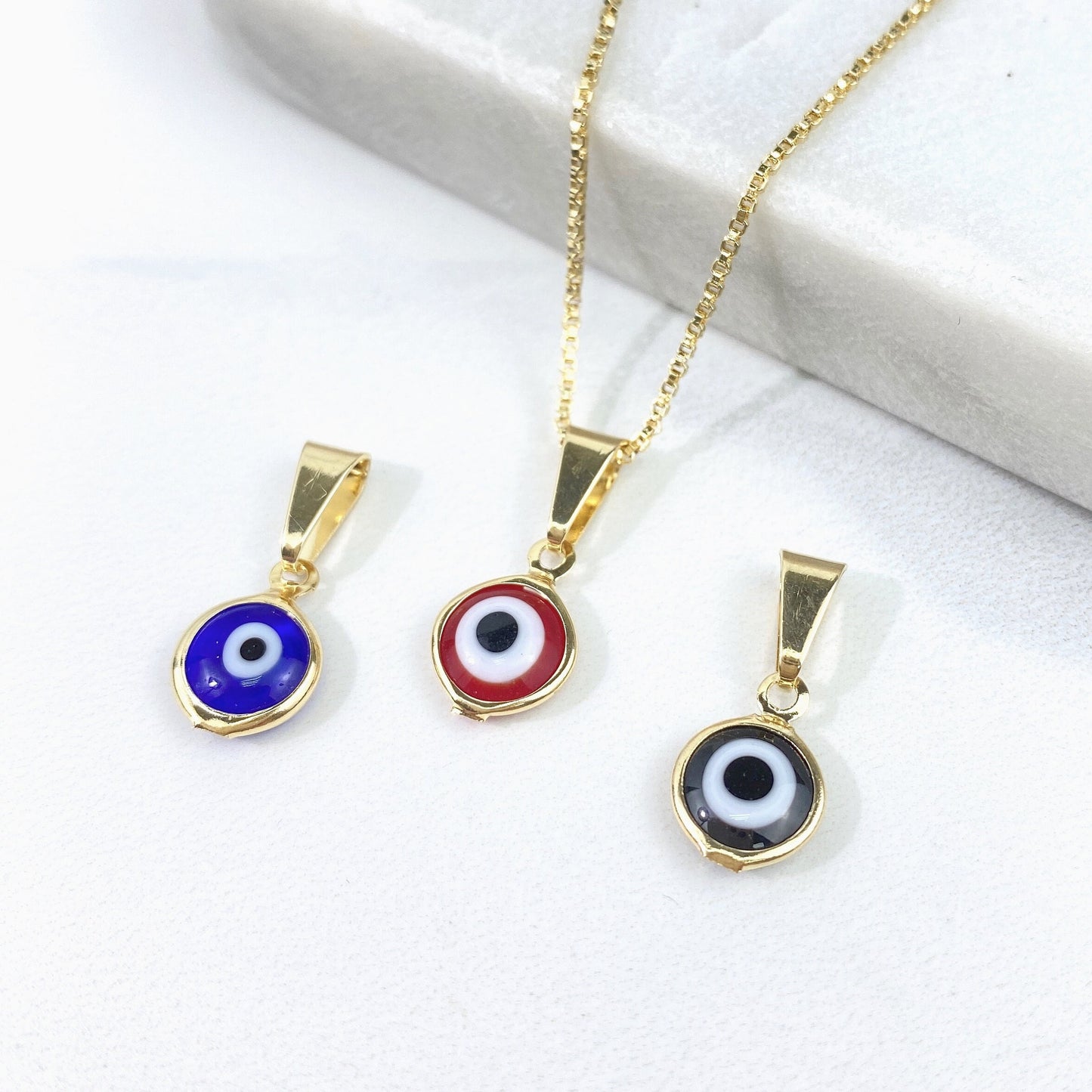 18k Gold Filled Red, Blue or Black Greek Eyes, Turkish Eyes, Evil Eyes Pendant Charms, Protection & Lucky, for Wholesale  Jewelry Supplies