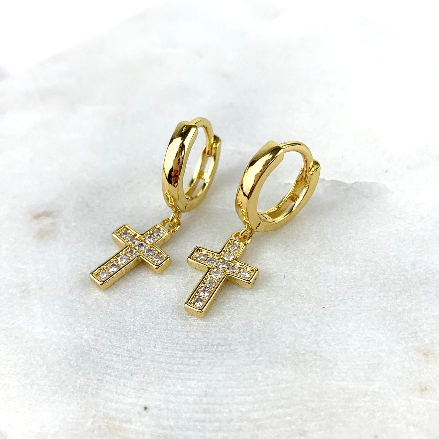 18k Gold Filled Cubic Zirconia Cross Drop, Huggie Earrings, Ear Charm, Wholesale Jewelry Making Supplies