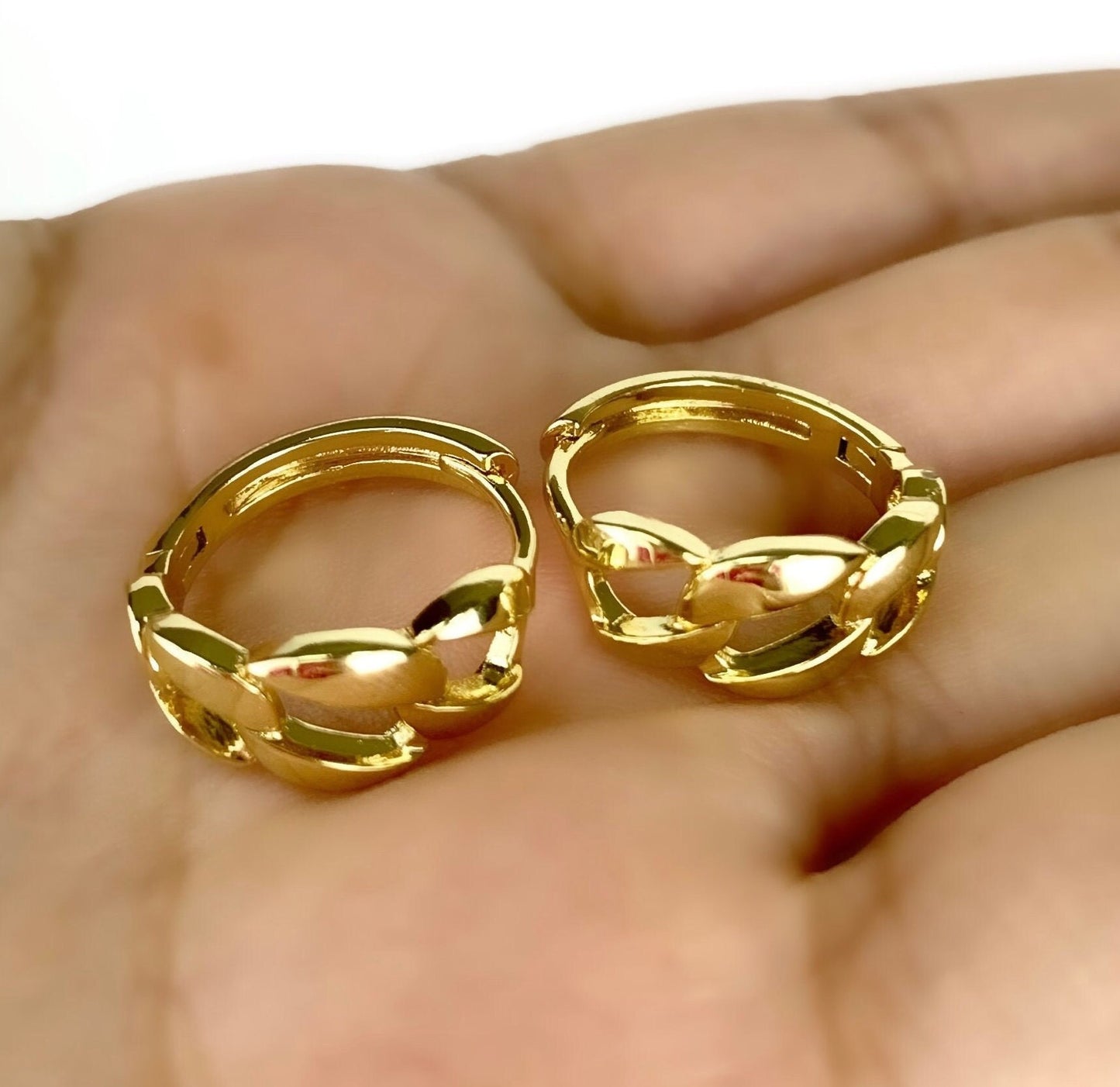 18k Gold Filled 17mm Large Cuban Link Huggie Earrings Wholesale Jewelry Supplies
