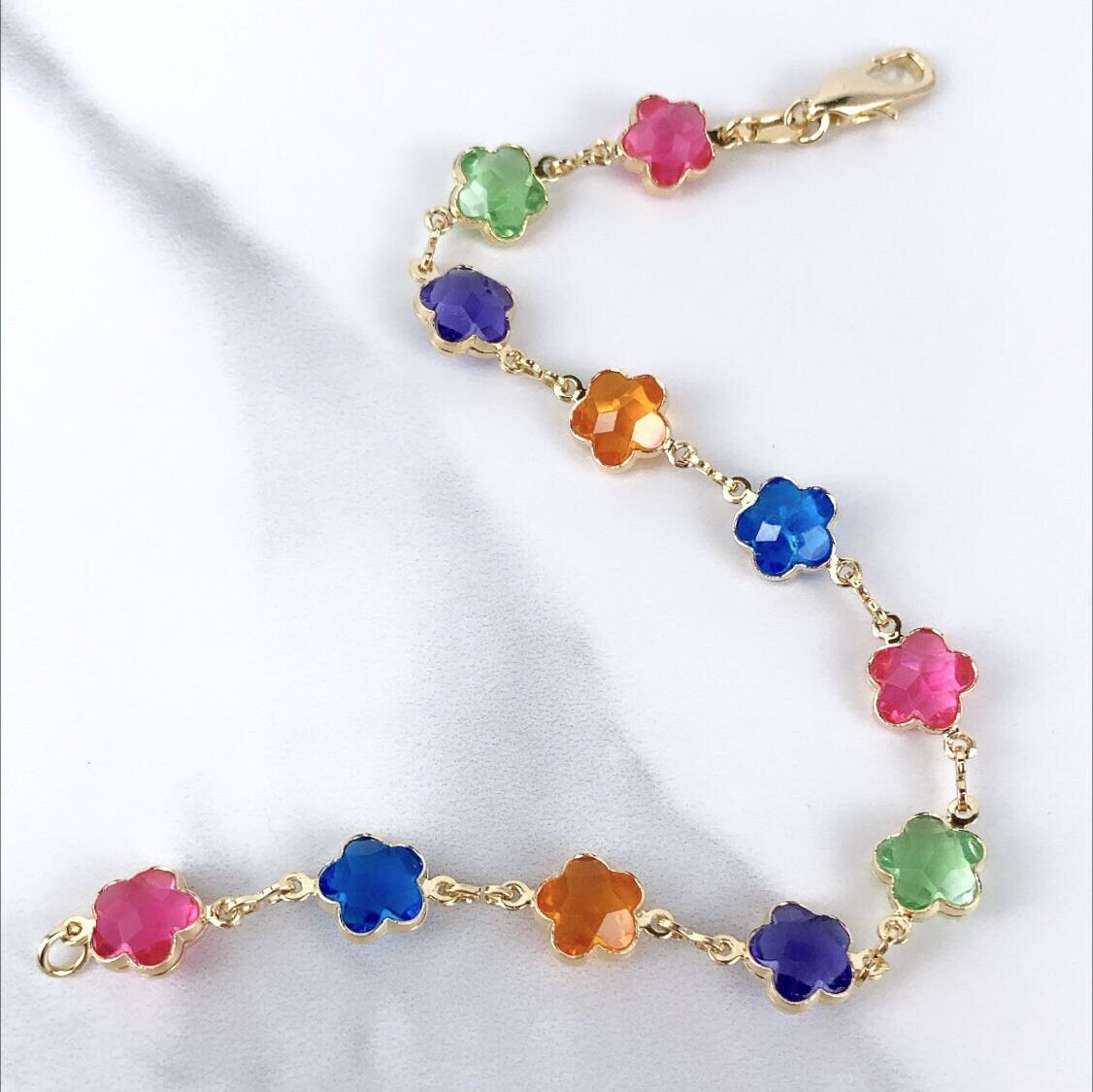 Mommy and Me Matching Jewelry | 18k Gold Filled Curb Link Colored Flower Kids Bracelet or Colored Mother Bracelet Wholesale Jewelry Supplies