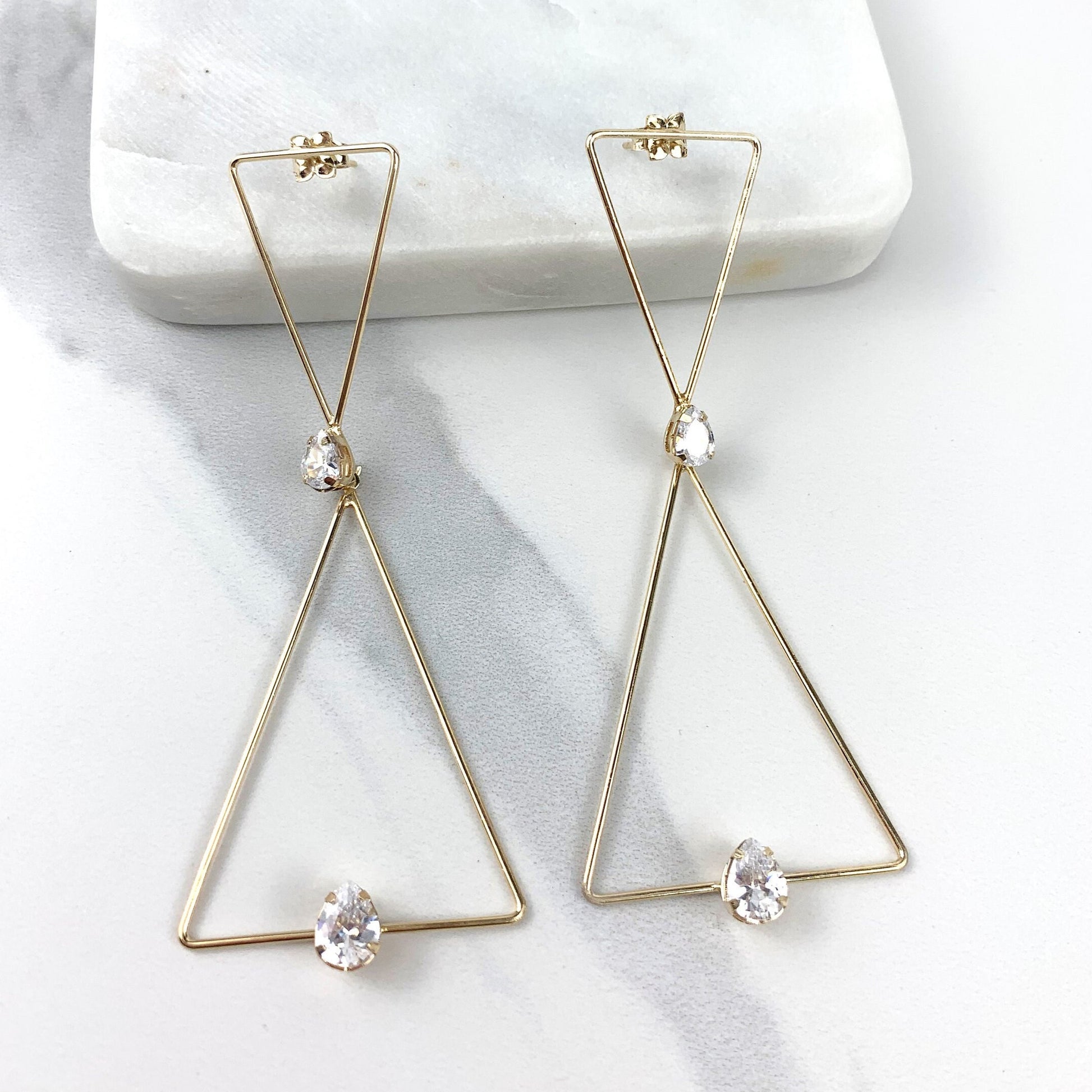 18k Gold Filled Cubic Zirconia Points Long Triangles Earrings Wholesale Jewelry Making Supplies