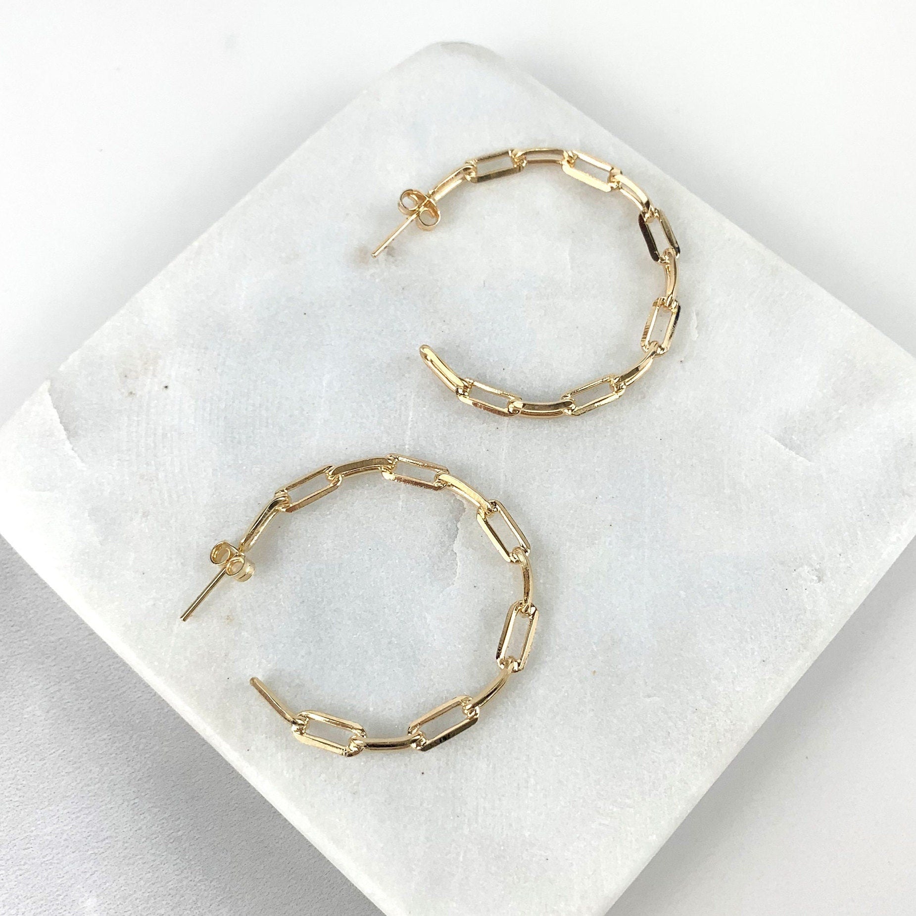 18K Gold Filled 40mm Paperclip Hoop Earrings, C-Hoop, Push Back Closure, Wholesale Jewelry Supplies