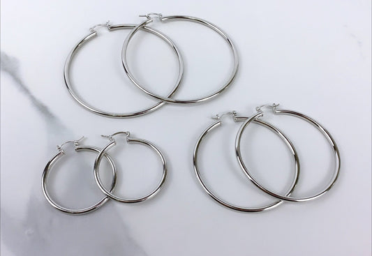 Silver Filled Plane 40mm, 60mm or 80mm Hoop Earrings, Wholesale Jewelry Making Supplies
