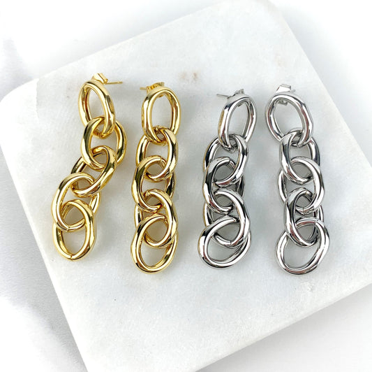18k Gold Filled or White Gold Filled Oval Linked Chain 68mm Length Drop Earrings,  Wholesale Jewelry Making Supplies
