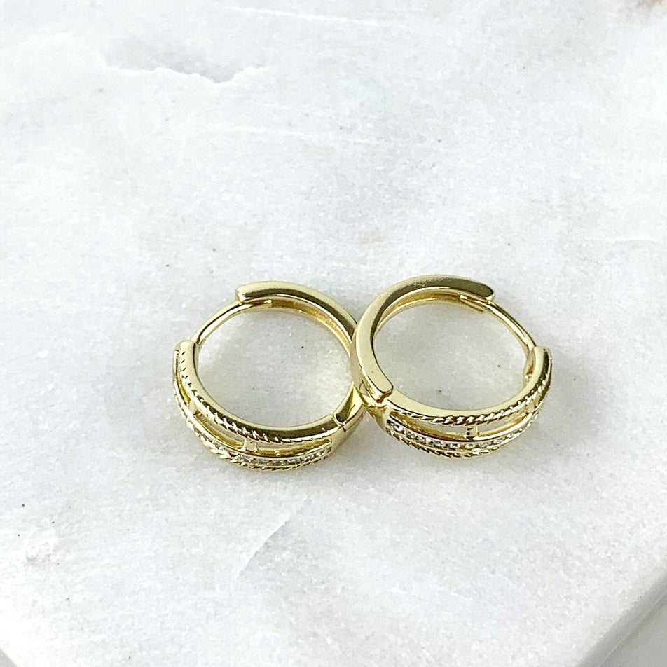 18k Gold Filled 16mm Row Huggie Earrings Cubic Zirconia Classic Earrings, Wholesale Jewelry Making Supplies