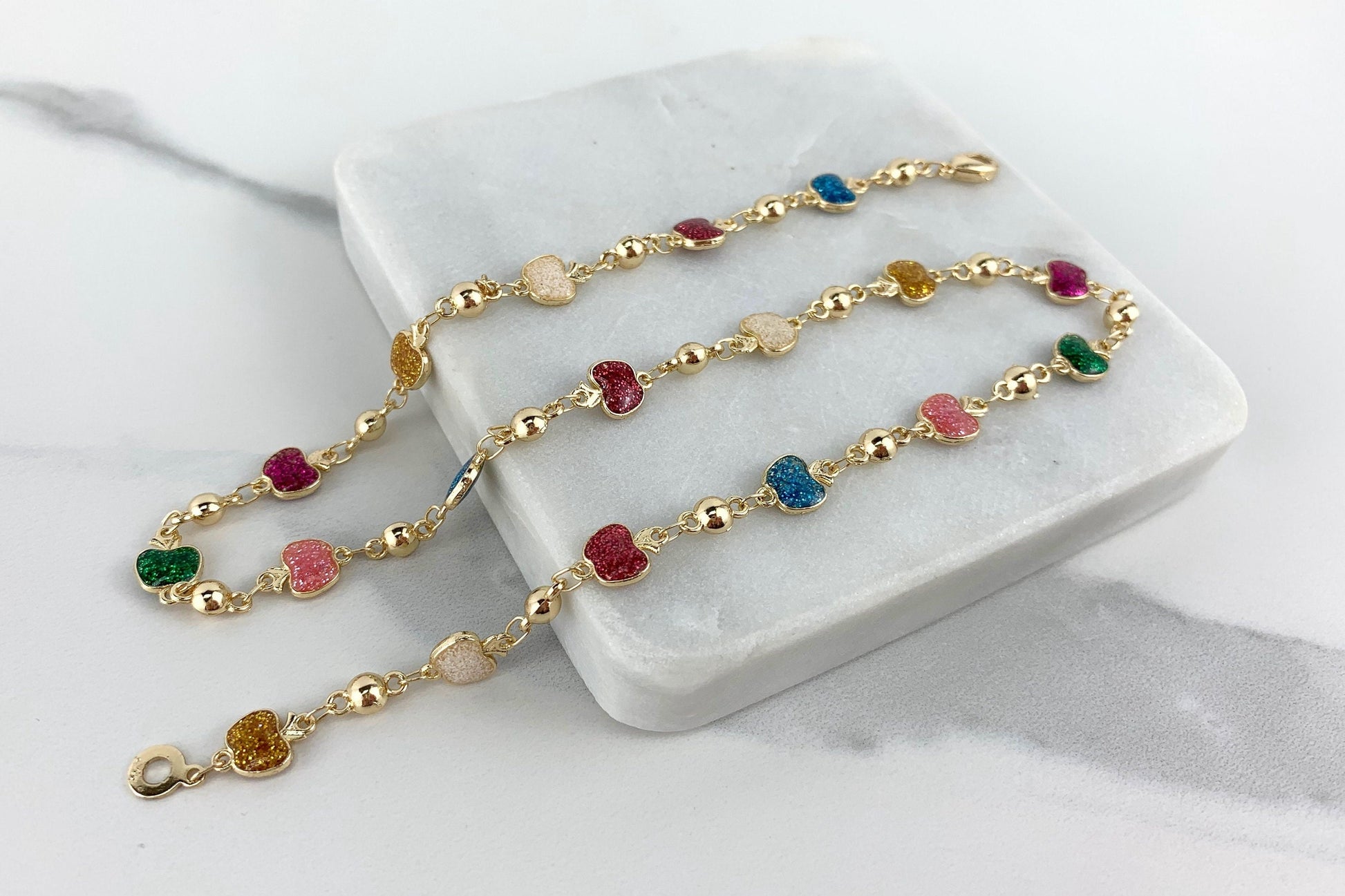 18k Gold Filled Ball Chain with Colorful Sparkle Simulated Druse Stones Apple Necklace Wholesale Jewelry Supplies