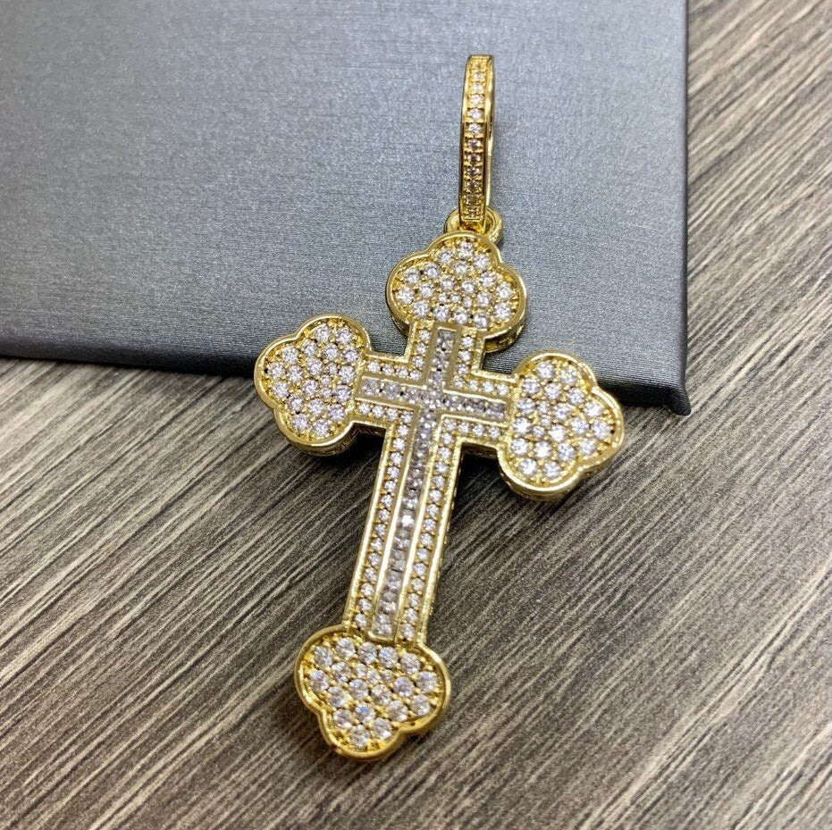 Gorgeous Large 18k Gold Filled Cubic Zirconia Cross Pendant, Men's Jewelry, Wholesale Jewelry Making Supplies