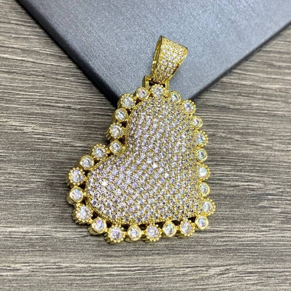 18k Gold Filled Cubic Zirconia, Pave, Heart Pendant Charms, Gold or Silver, Wholesale Jewelry Making Supplies