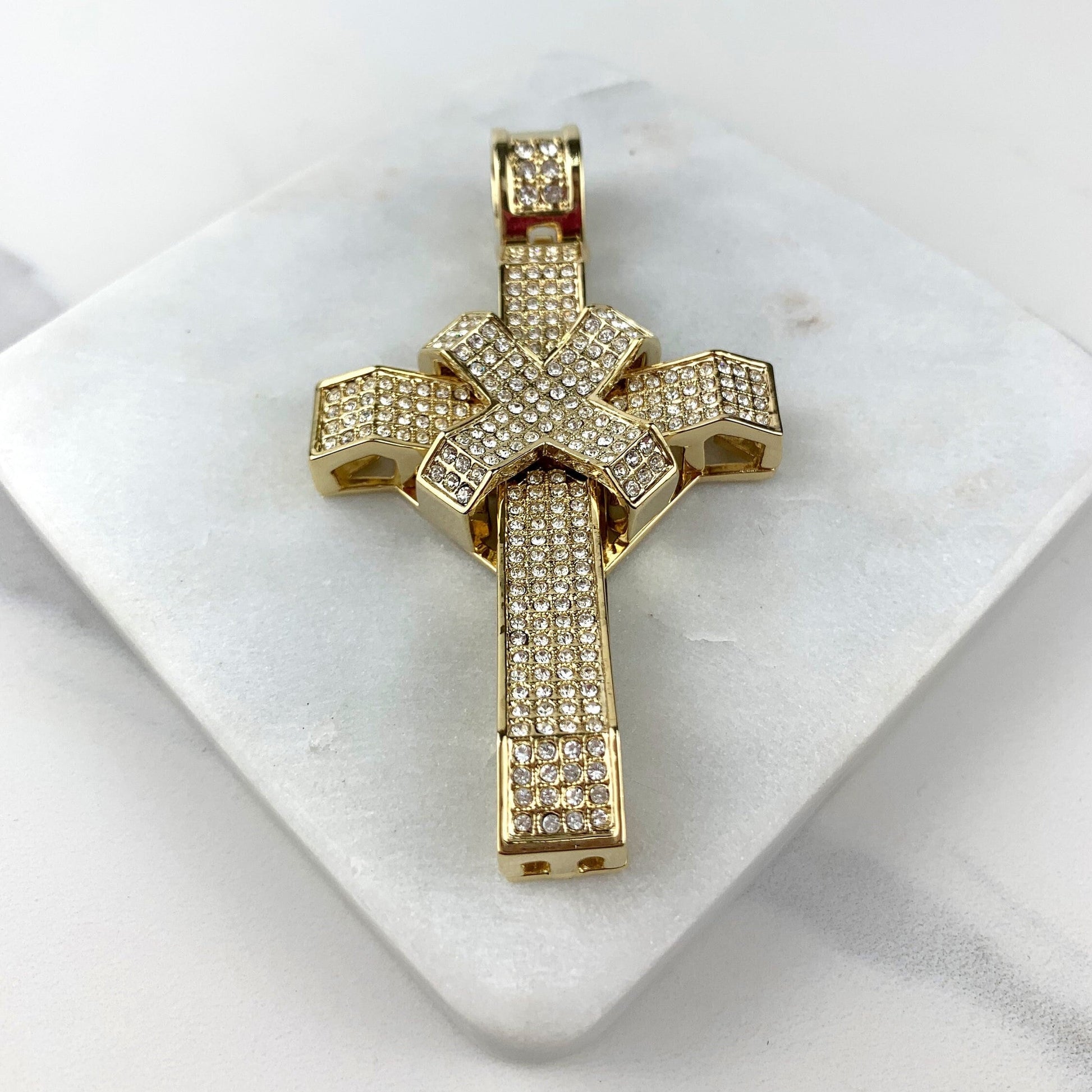 18k Gold Filled Iced Cubic Zirconia Cross Pendant Wholesale Jewelry Supplies