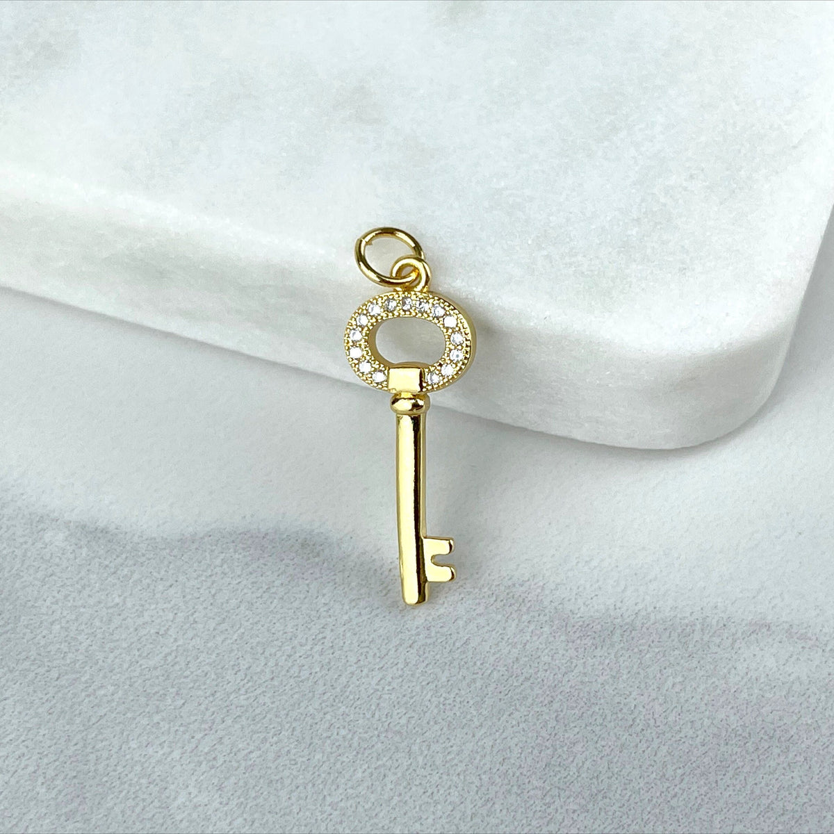 18k Gold Filled Key Pendants With Micro Pave Cubic Zirconia Clear or Multicolor Wholesale Jewelry Making Supplies