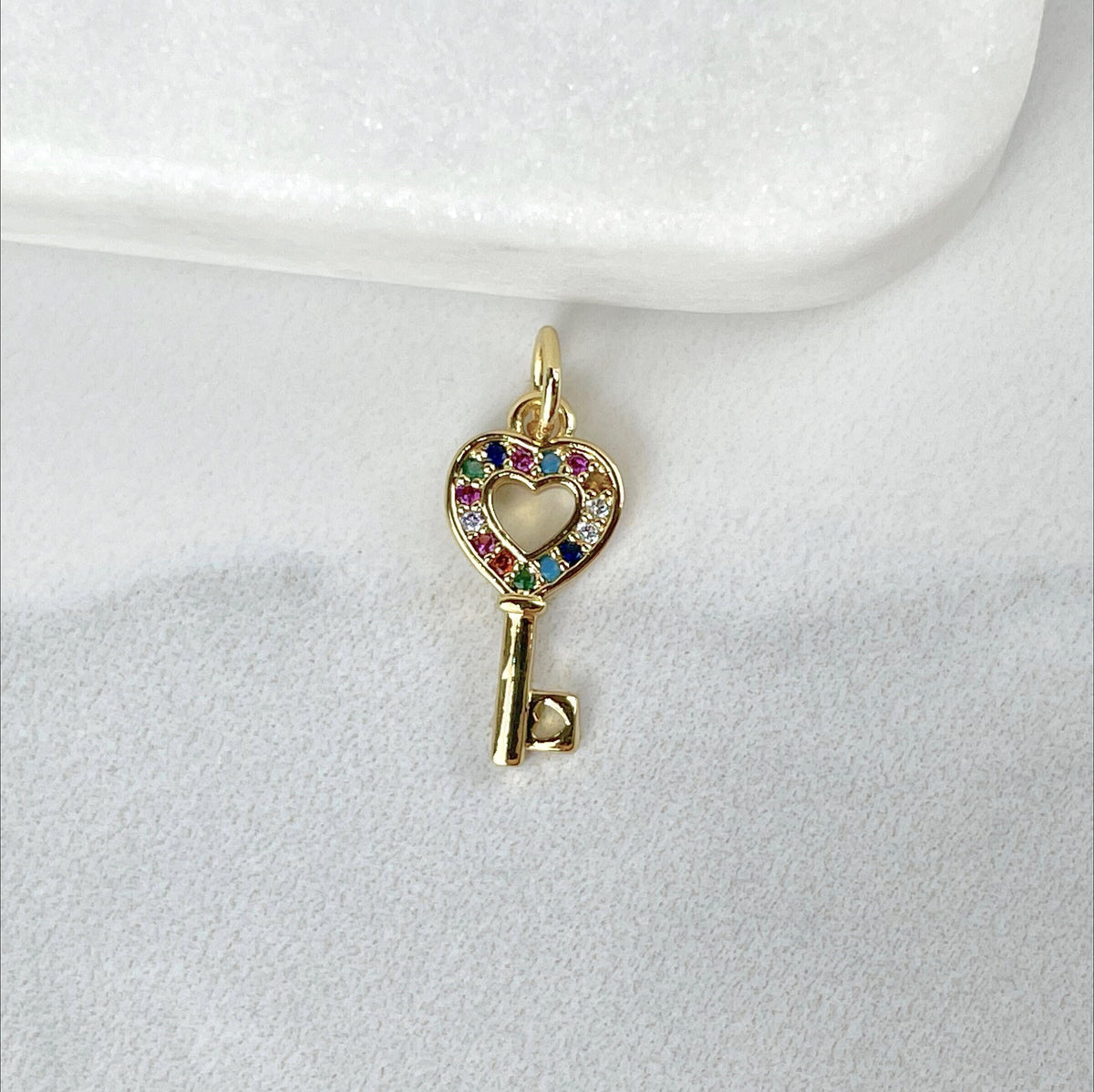 18k Gold Filled Key Pendants With Micro Pave Cubic Zirconia Clear or Multicolor Wholesale Jewelry Making Supplies