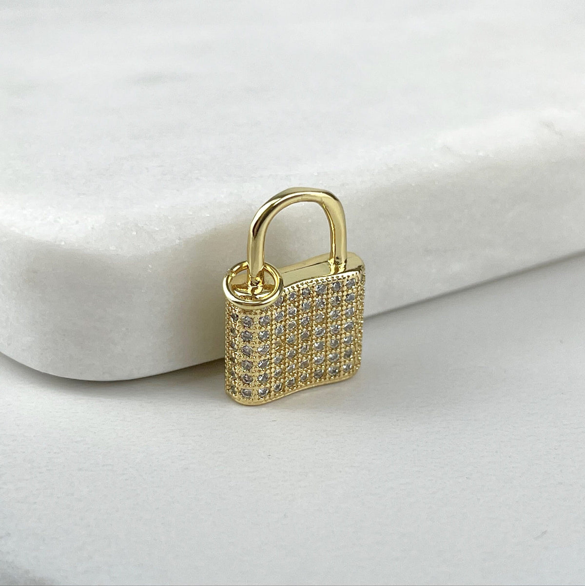 18k Gold Filled Lock Charms Featuring Micro Pave Cubic Zirconia In Clear, Multicolor or Heart Detail Wholesale Jewelry Making Supplies