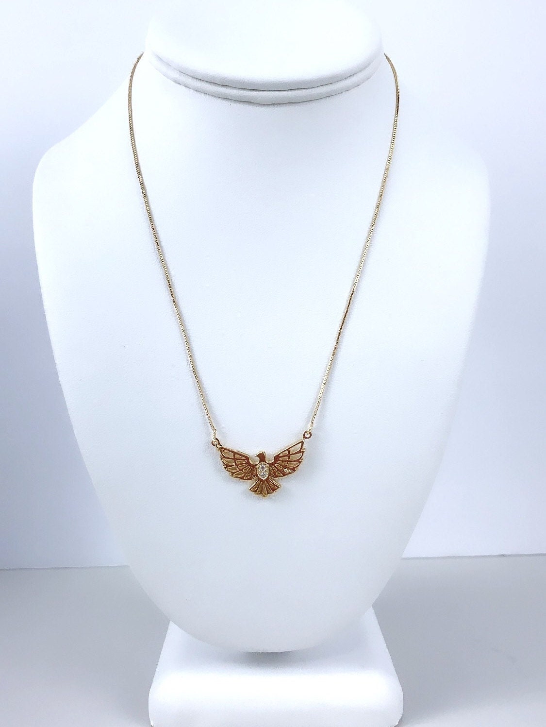 18k Gold Filled 1mm Box Chain Necklace, Peace Dove Charm Featuring Cubic Zirconia Wholesale Jewelry Supplies