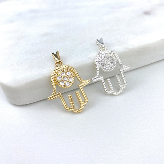 18k Gold Filled, 0.7 inch, Cubic Zirconia Hamsa Hand, Pendants, Wholesale Jewelry Making Supplies