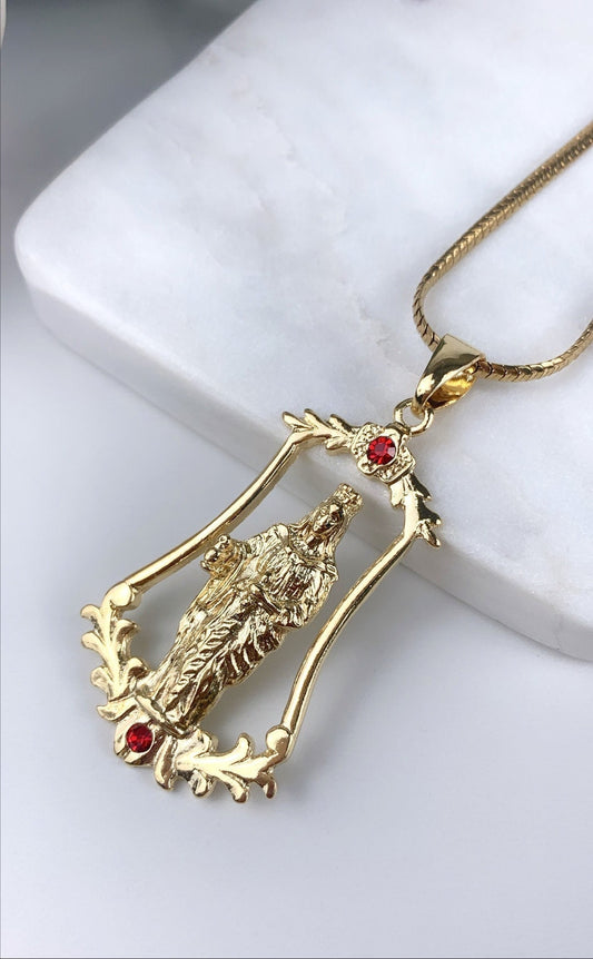 18k Gold Filled Santa Barbara with Red Cubic Zirconia Pendant Charms, Snake Chain Available, Wholesale Jewelry Making Supplies