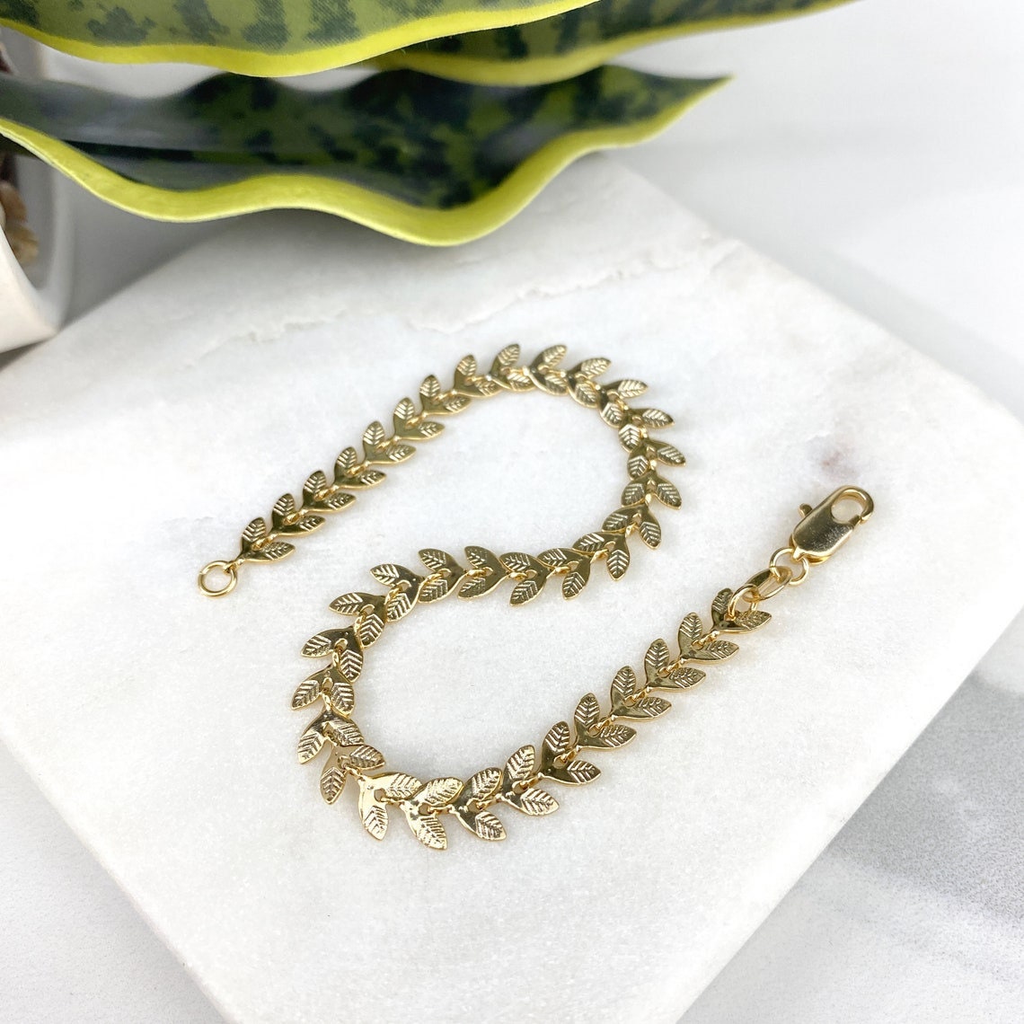 18k Gold Filled 6mm Leafs Chevron Link Chain Bracelet, Wholesale Jewelry Making Supplies