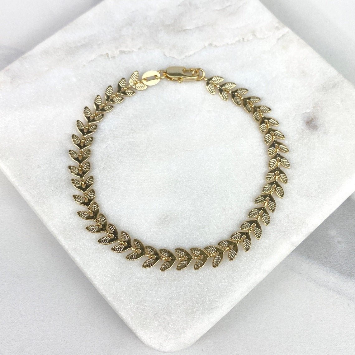 18k Gold Filled 6mm Leafs Chevron Link Chain Bracelet, Wholesale Jewelry Making Supplies