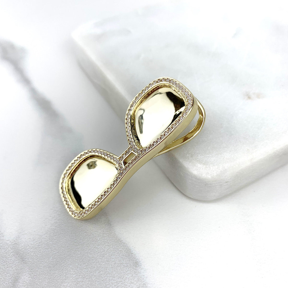 18k Gold Filled Clear Cubic Zirconia Details 3D Sunglasses Pendants, Fashion Fancy Pendant, Wholesale Jewelry Making Supplies