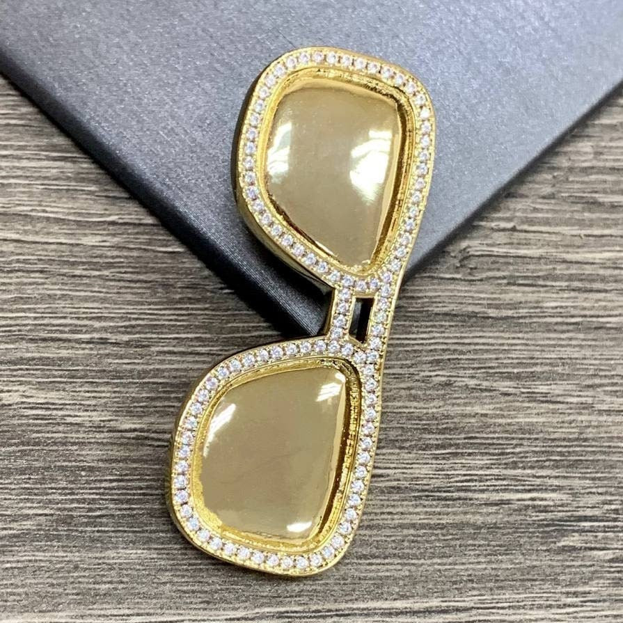 18k Gold Filled Clear Cubic Zirconia Details 3D Sunglasses Pendants, Fashion Fancy Pendant, Wholesale Jewelry Making Supplies