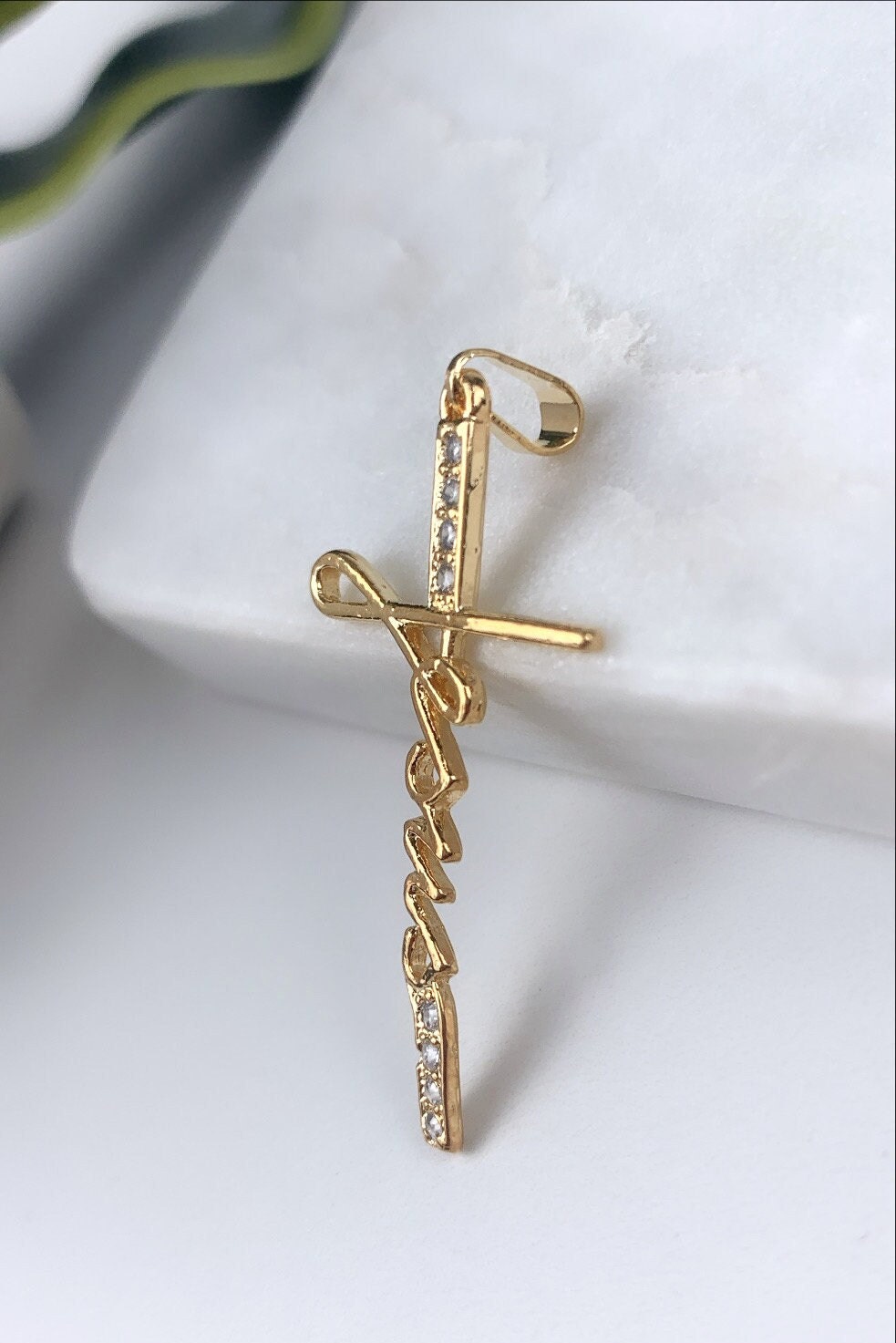 18k Gold Filled,Cubic Zirconia, Description Jesus Cross, Charm Pendant, Curve Snake Chain, Wholesale Jewelry Making Supplies