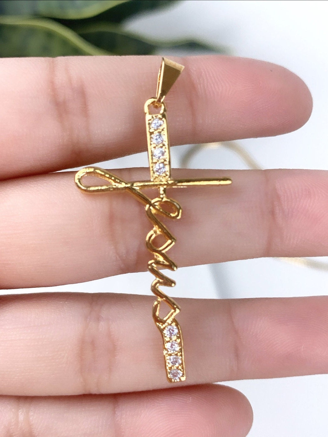 18k Gold Filled,Cubic Zirconia, Description Jesus Cross, Charm Pendant, Curve Snake Chain, Wholesale Jewelry Making Supplies