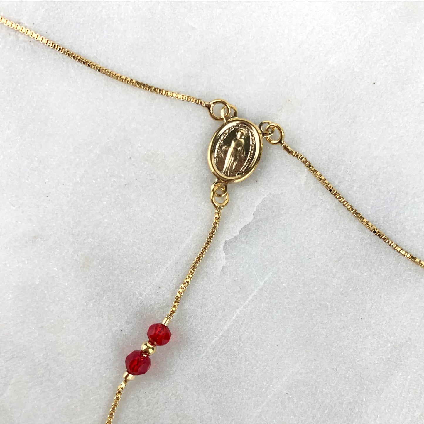 18k Gold Filled Virgen Milagrosa, Our Lady of Miracles Red Beads Rosary Necklace Religious Protection Jewelry, Wholesale Jewelry Supplies