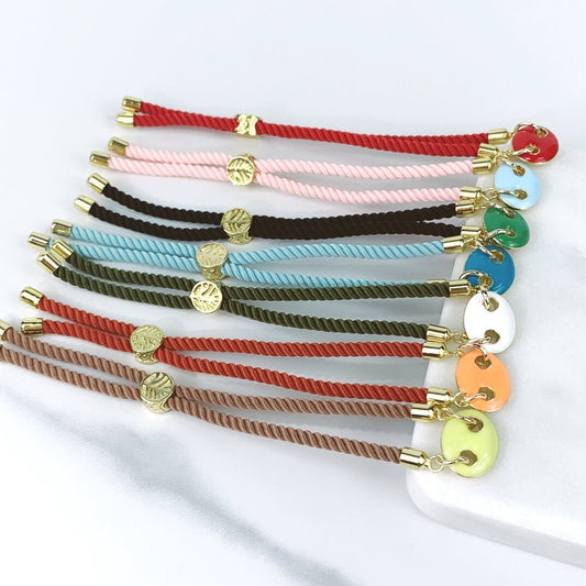 18k Gold Filled Double Face Enamel Link Mariner Charm On Twisted Fabric Bracelet Featuring Slide Clasp Wholesale Jewelry Making Supplies