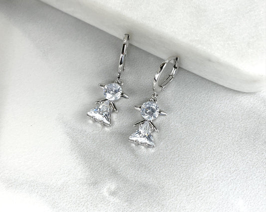 18k White Gold Filled With Zirconia Fancy Girl Drop Earring Jacket Leverback Wholesale Jewelry Supplies