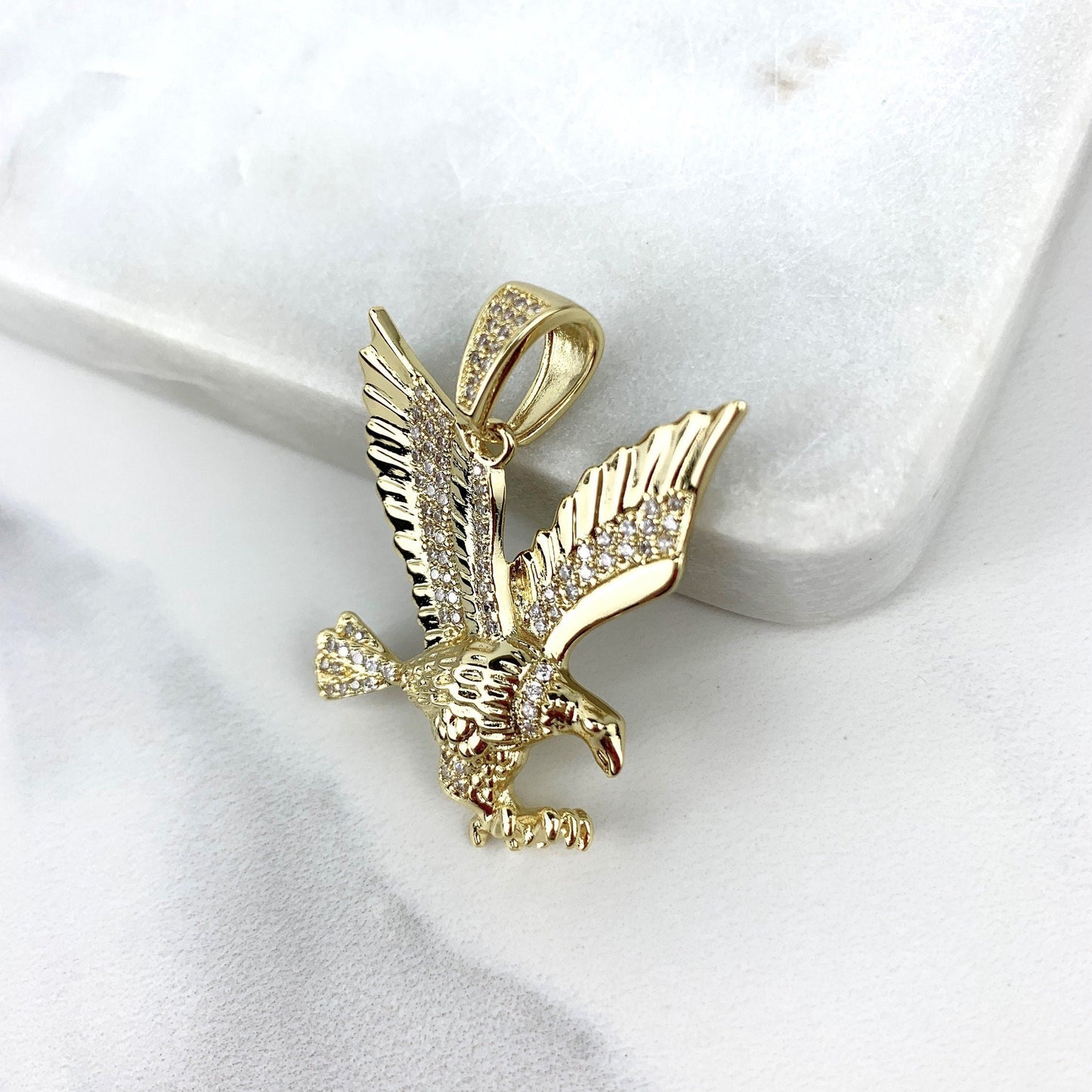 18k Gold Filled Cubic Zirconia Flying American Eagle, Landing Eagle, Pendant Charms, Wholesale Jewelry Making Supplies