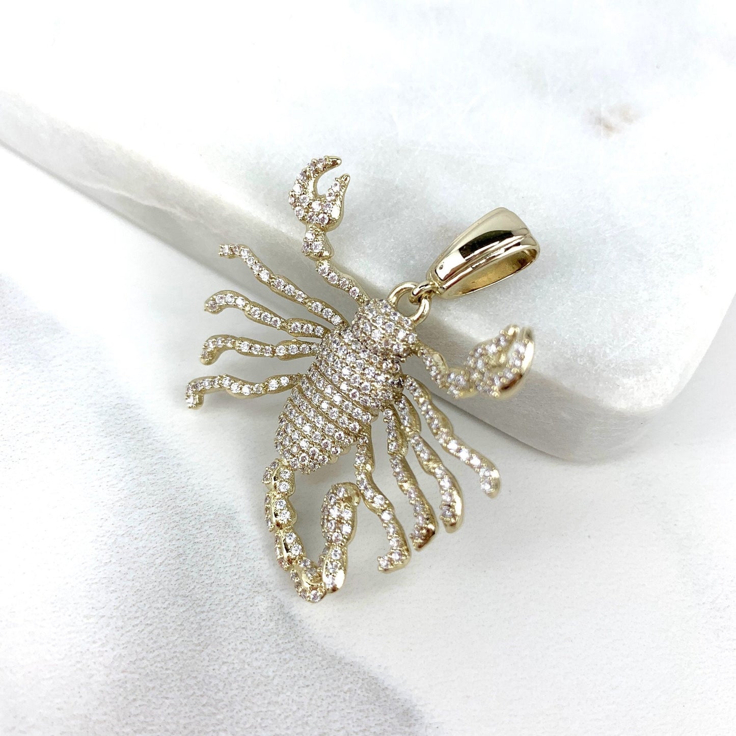 18k Gold Filled Micro Pave Cubic Zirconia Iced Scorpion Pendant Charms, Hip Hop, Men's Jewelry, Wholesale Jewelry Making Supplies